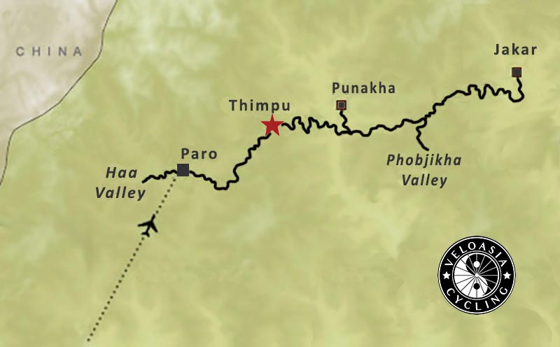 Bhutan cycling tour map
